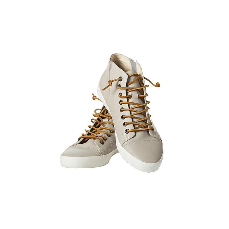 Leather sneakers with golden laces