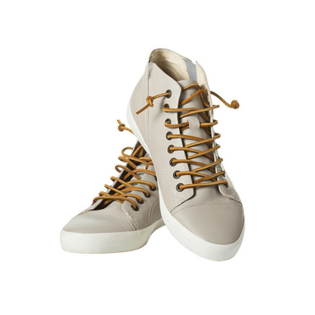 Leather sneakers with golden laces